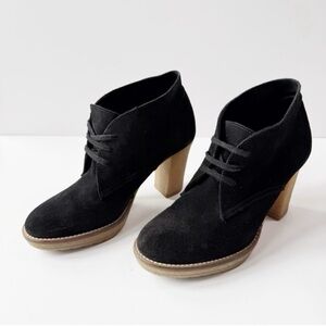 J. Crew Woman Black Suede Lace-Up Chunky Heel Ankle Boots US8 Classic Preppy Y2K